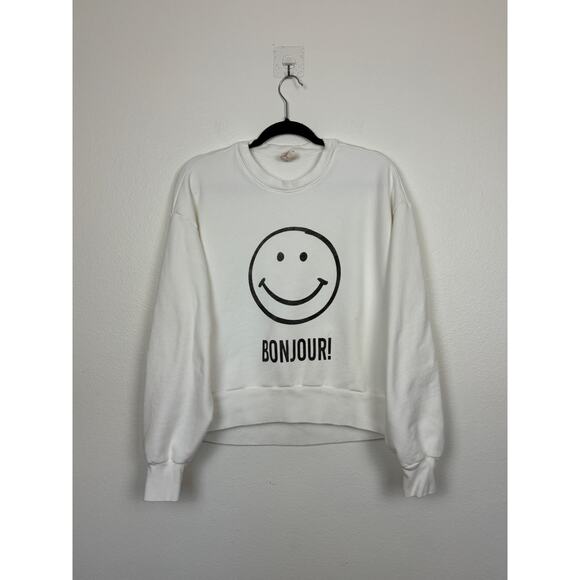 Cinq a Sept Bonjour Smiley Face Crewneck Sweatshirt XS - Picture 3 of 5